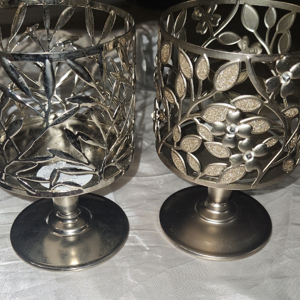 Bath & Body Works Silver Candle Holders with Intricate Designs Bundle